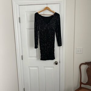 Aidan by Aidan Mattox Black Sequin Long Sleeve Dress